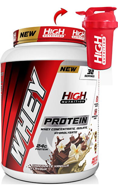 High Nutrition Whey Protein 960 gr Çikolata Vanilya Aromalı Protein Tozu 24 gram Protein 32 Servis Shaker Hediye