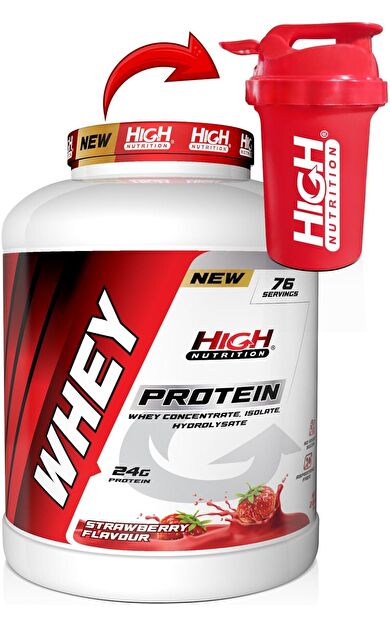 High Nutrition Whey Protein Tozu 2280 Gr Çilek Aromalı Protein Tozu 24 Gram Protein Kas Güç 76 Servis