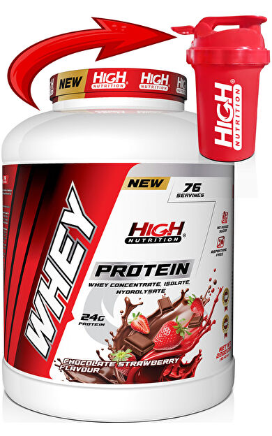 High Nutrition Protein Tozu 2280 Gr Çikolata Çilek Aromalı Whey Protein 24 Gram Protein 76 Servis Shaker Hediye
