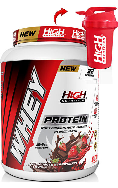 High Nutrition Whey Protein 960 gr Çikolata Çilek Aromalı Protein Tozu 24 gram Protein 32 Servis Shaker Hediye