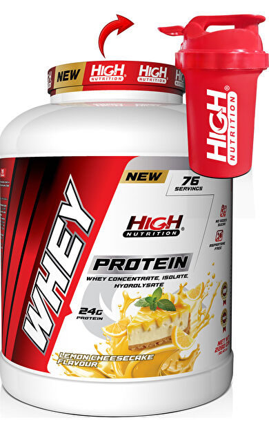 High Nutrition Whey Protein 2280 gr Limon Cheesecake Aromalı Protein Tozu 24 gram Protein 76 Servis Shaker Hediye