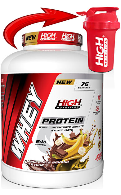 High Nutrition Protein Tozu 2280 Gr Çikolata Muz Aromalı Whey Protein 24 Gram Protein 76 Servis Shaker