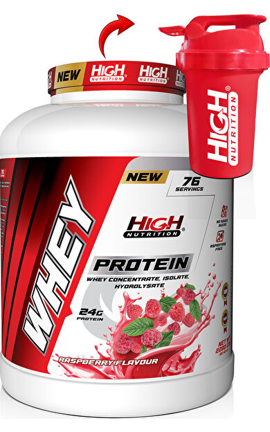 High Nutrition Whey Protein 2280 gr Ahududu Aromalı Protein Tozu 24 gram Protein 76 Servis Shaker Hediye