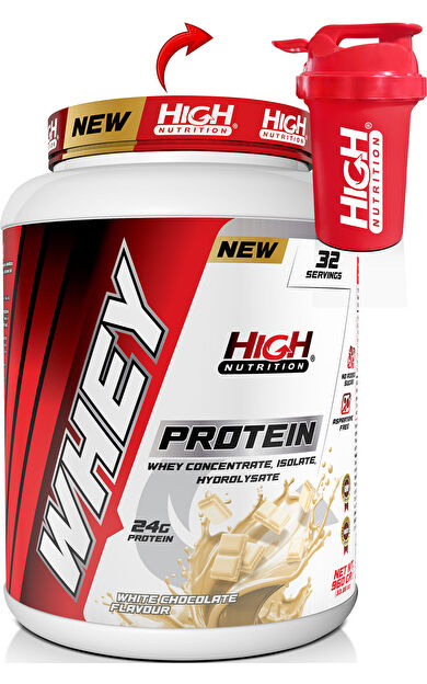 High Nutrition Whey Protein 960 gr Beyaz Çikolata Aromalı Protein Tozu 24 gram Protein 32 Servis Shaker Hediye