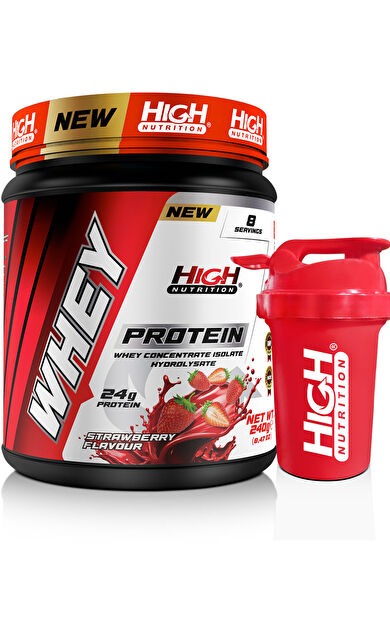 High Nutrition Whey Protein 240 gr Çilek Aromalı Protein Tozu 24 gram Protein 8 Servis