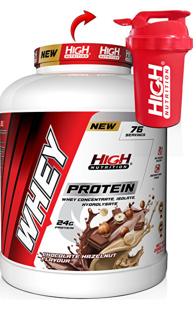 High Nutrition Whey Protein 2280 gr Çikolata Fındık Aromalı Protein Tozu 24 gram Protein 76 Servis Shaker Hediye