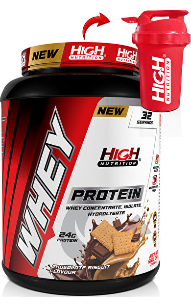High Nutrition Whey Protein 960 gr Çikolata Bisküvi Aromalı Protein Tozu 24 gram Protein 32 Servis Shaker Hediye