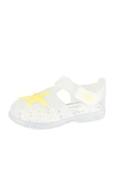 S10249 Tobby Bantlı Denizci Çocuk Beyaz Sarı Sandalet