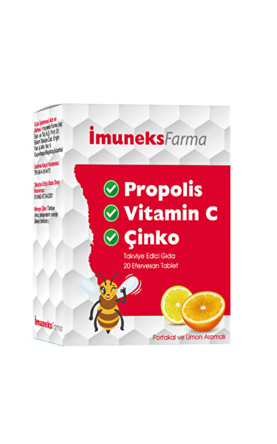 Imuneks Propolis Vitamin C Çinko içeren Takviye Edici Gıda 20 Efervesan Tablet
