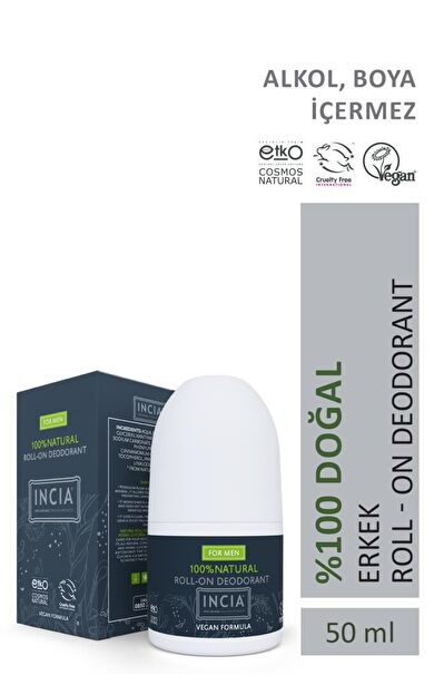 Incia %100 Natural Roll-On Deodorant 50 Ml- MEN-SKT: 10/2028