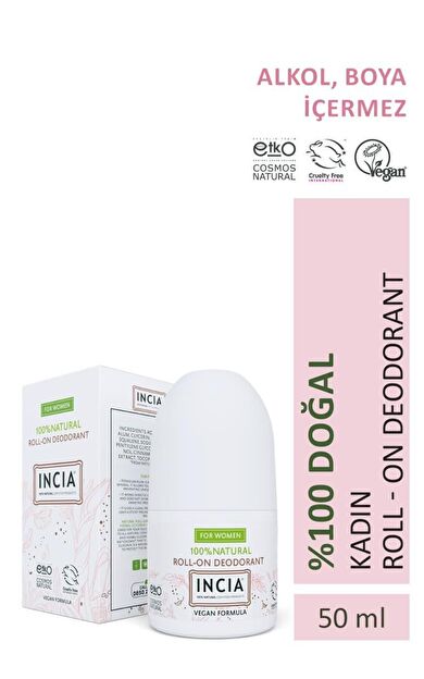 Incia %100 Natural Roll-On Deodorant 50 Ml- WOMEN- SKT: 12/2028