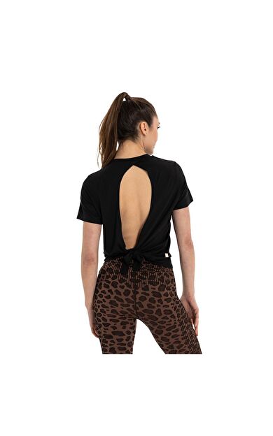 Inguz Sırt Bağlamalı Modal Yoga T-Shirt Siyah