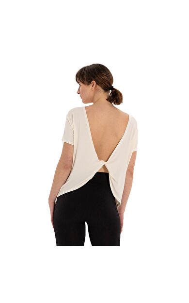 Inguz Sırt Detay Modal Yoga T-Shirt Ekru