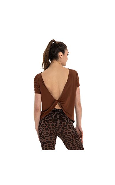 Inguz Sırt Detay Modal Yoga T-Shirt Kahverengi