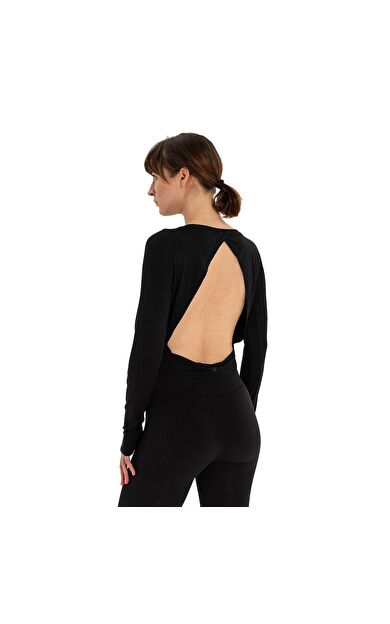 Inguz Sırtı Üçgen Detay Parmak Geçmeli Modal T-Shirt Siyah