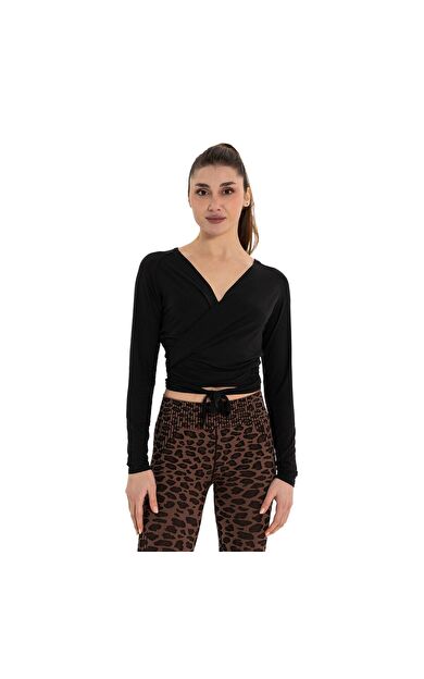 Inguz Anvelop Bağlamalı Modal Bluz Siyah