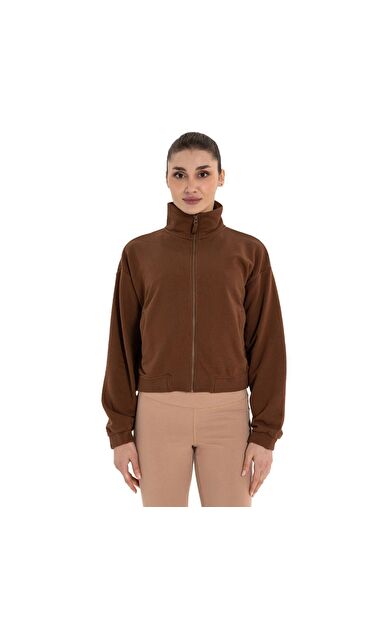 Inguz Dik Yaka Fermuarlı Organik Pamuk Sweatshirt Kahverengi