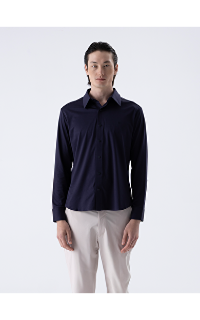 ISAORA SUPER MERCERIZED UZUN KOLLU GÖMLEK NAVY