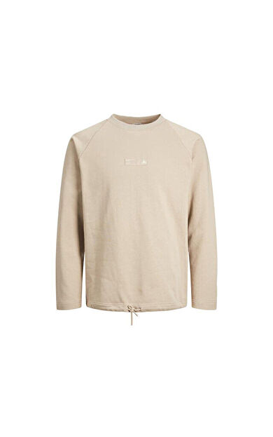Jack Jones Jconavigator Sweat Crew Neck Erkek Günlük Sweatshirts 12229348-COBBLESTONE Krem