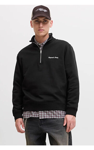 Jack &amp; Jones JORNORREBRO EMB Erkek  Siyah Sweatshırt