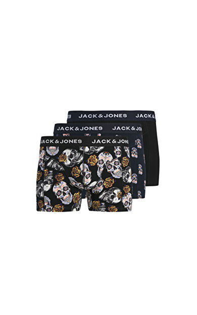 Jack Jones JACRAUL SKULLS TRUNKS 3 PACK Erkek Boxer (3'Lü) 12301210-BLACK Siyah