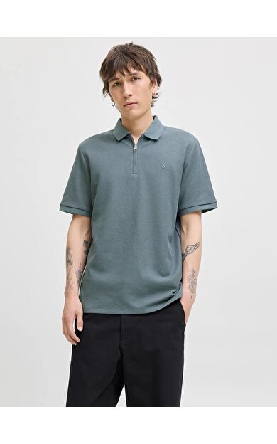 Jack Jones Austın Zıp Fermuarlı  Polo Yaka Erkek Tişört 12279177 12279177-Stormy Wea