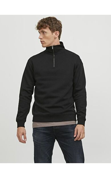 Jack Jones Bradley Fermuarlı Yaka Relax Fit Erkek Sweat 12250747 12250747-Black