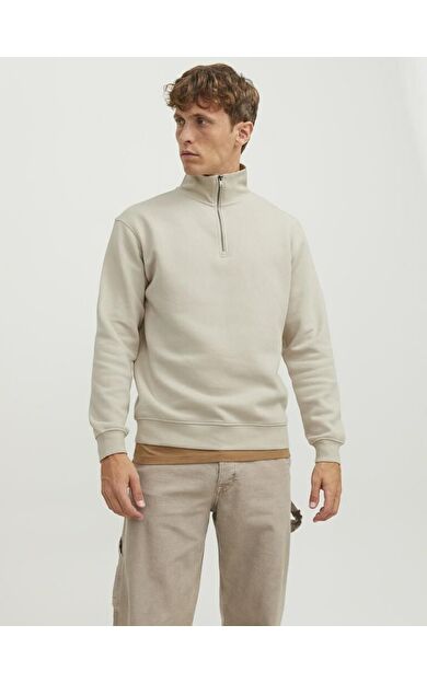 Jack Jones Bradley Fermuarlı Yaka Relax Fit Erkek Sweat 12250747 12250747-Moonbeam