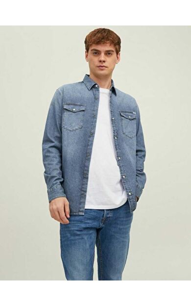Jack Jones Sheridan Erkek Jean Gömlek 12138115 12138115-Medium Blu