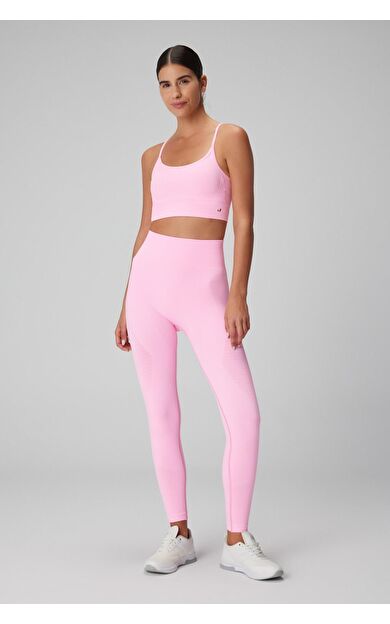 Jerf Gela Yüksek Bel, Esnek ve Toparlayıcı Spor Tayt Neon Pembe