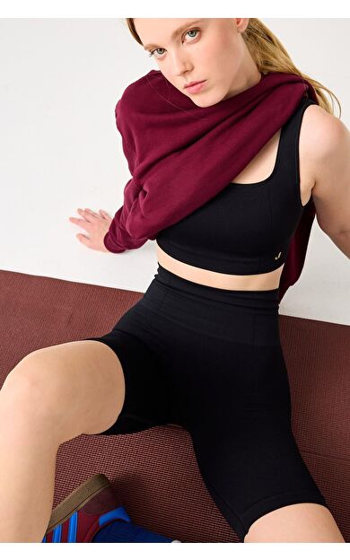 Jerf Holly Petek Desenli Yüksek Bel Biker Tayt Siyah