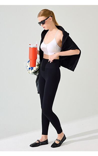 Jerf Holly Petek Desenli Yüksek Bel Tayt Siyah