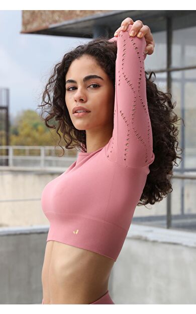 Jerf Naples Uzun Kol Crop Top Econyl Pembe