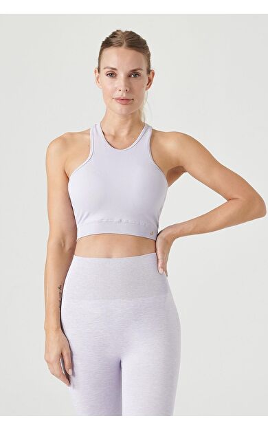 Jerf Palmi Kendinden Desenli Yuvarlak Yaka Kaplı Bra Açık Mor