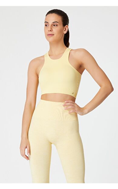 Jerf Palmi Kendinden Desenli Yuvarlak Yaka Kaplı Bra Sarı