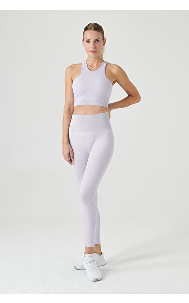 Jerf Palmi Melanj Desenli Yüksek Bel Tayt Açık Mor