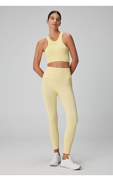 Jerf Palmi Melanj Desenli Yüksek Bel Tayt Sarı