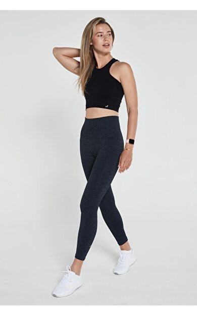 Jerf Palmi Melanj Desenli Yüksek Bel Tayt Siyah