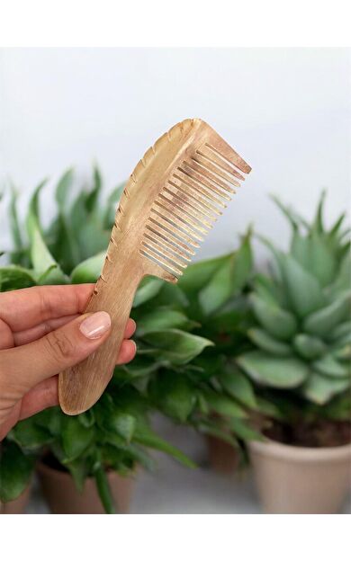 Kemik Tarak %100 El Yapımı Doğal Kemik İşlemeli Tarak Sivas Boynuz Tarağı Saplı Kahverengi