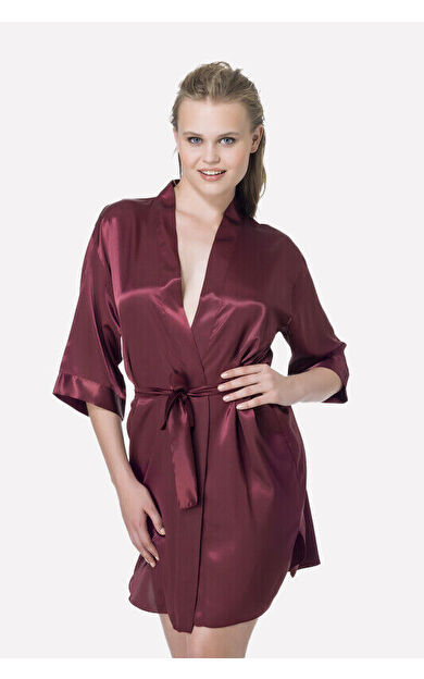 JUMELLES Bordo Saten Kısa Sabahlık