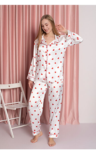 Krem Saten Pijama Takımı