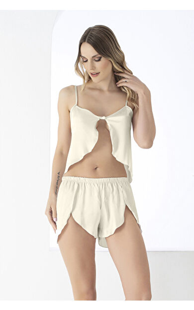 Taş Rengi Jumelles Soft Touch Saten Şortlu Takım