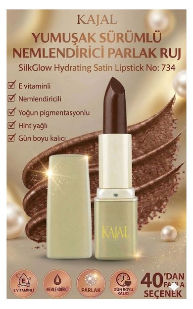 KAJAL Yumuşak Sürümlü Nemlendirici Parlak Ruj – SilkGlow Hydrating Satin Lipstick No: 734 Koyu Toprak Kahvesi