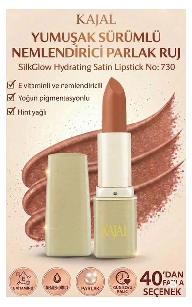 KAJAL Yumuşak Sürümlü Nemlendirici Parlak Ruj – SilkGlow Hydrating Satin Lipstick No: 730 Orta Kahverengi
