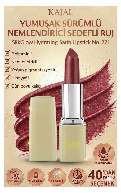 KAJAL Yumuşak Sürümlü Nemlendirici Sedefli Ruj – SilkGlow Hydrating Satin Lipstick No: 771 Bordo Kırmızısı