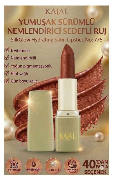 KAJAL Yumuşak Sürümlü Nemlendirici Sedefli Ruj – SilkGlow Hydrating Satin Lipstick No: 775 Tarçın Kahverengisi