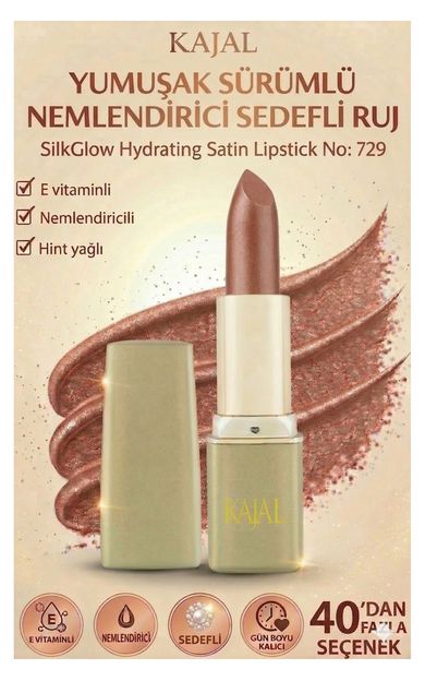 KAJAL Yumuşak Sürümlü Nemlendirici Sedefli Ruj – SilkGlow Hydrating Satin Lipstick No: 729 Sıcak Bej