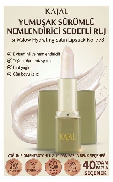 KAJAL Yumuşak Sürümlü Nemlendirici Sedefli Ruj – SilkGlow Hydrating Satin Lipstick No: 754 Açık Fildişi
