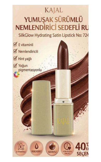 KAJAL Yumuşak Sürümlü Nemlendirici Sedefli Ruj – SilkGlow Hydrating Satin Lipstick No: 724 Kestane Kahve