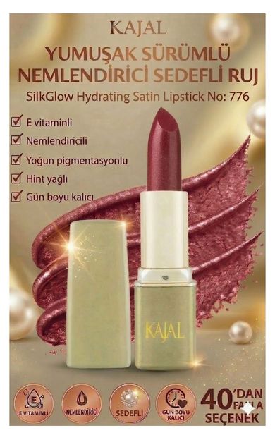 KAJAL Yumuşak Sürümlü Nemlendirici Sedefli Ruj – SilkGlow Hydrating Satin Lipstick No: 776 Kızıl Gül